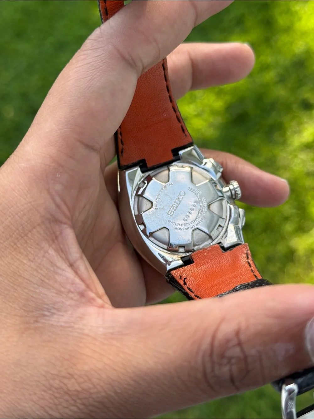 Seiko sportura Black Dial Men's Chronograph Watch with Orange Accents